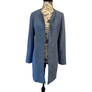 Chico’s Coat Size O (small Size 4/6) Light Blue Light Weight Midi Open Front